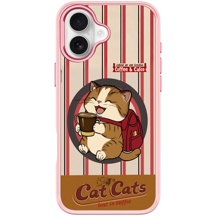 For iPhone 17 Adorable Coffee Cat Pattern Magnetic Phone Case(Pink)