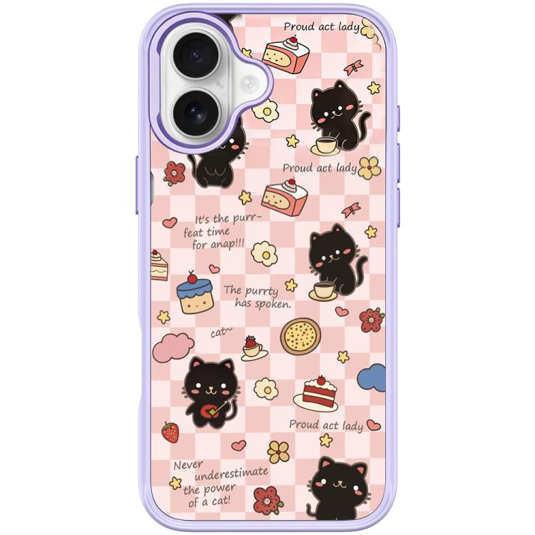 For iPhone 17 Adorable Dessert Cat Pattern Magnetic Phone Case(Light Purple)