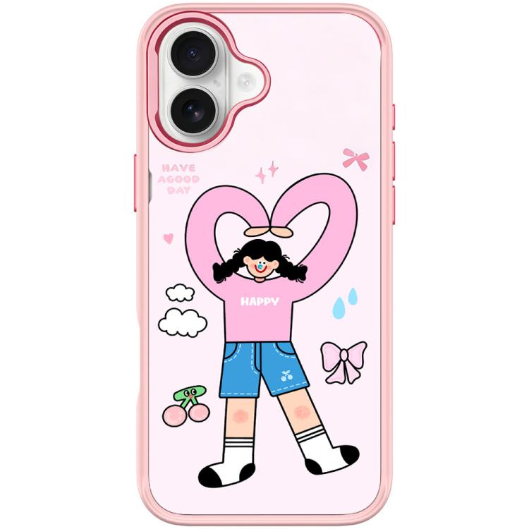 For iPhone 17 Adorable Double Ponytail Heart Girl Pattern Magnetic Phone Case(Pink)