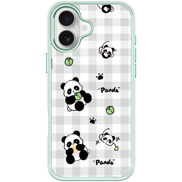 For iPhone 17 Adorable Grid Panda Pattern Magnetic Phone Case(Light Green)