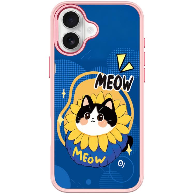 For iPhone 17 Adorable Little Blue Cat Pattern Magnetic Phone Case(Pink)