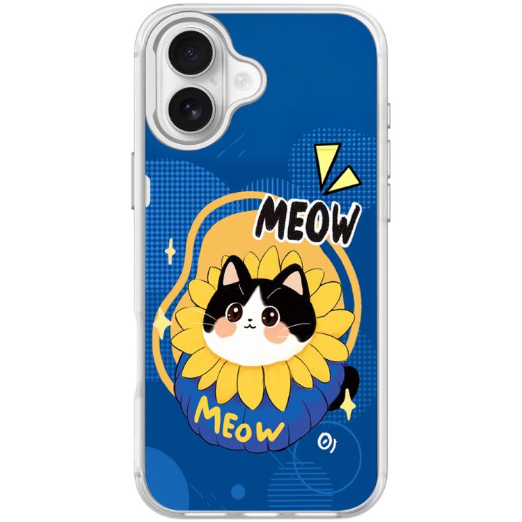 For iPhone 17 Adorable Little Blue Cat Pattern Magnetic Phone Case(Transparent White)