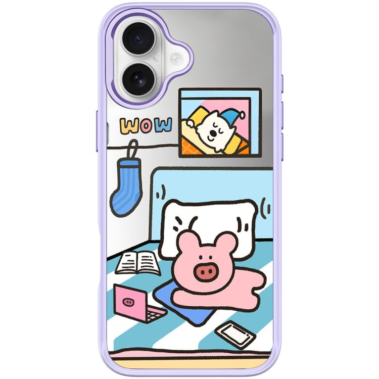 For iPhone 17 Adorable Little Pig Pattern Magnetic Phone Case(Light Purple)