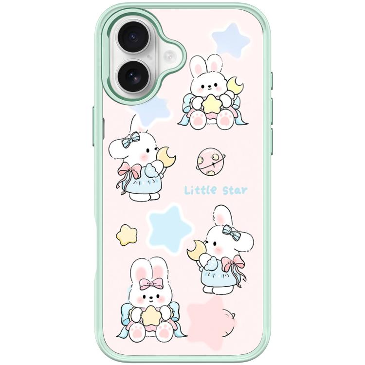 For iPhone 17 Adorable Rabbit and Little Star Pattern Magnetic Phone Case(Light Green)