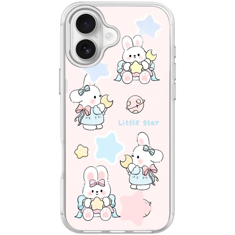 For iPhone 17 Adorable Rabbit and Little Star Pattern Magnetic Phone Case(Transparent White)