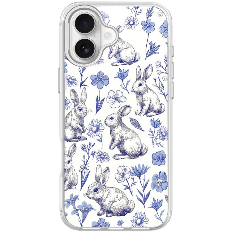For iPhone 17 Adorable Sketch Rabbit Pattern Magnetic Phone Case(Transparent White)
