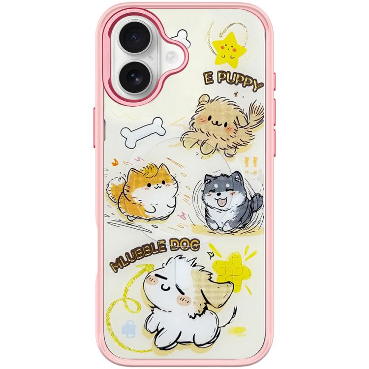 For iPhone 17 Adorable Whirlwind Dog Pattern Magnetic Phone Case(Pink)