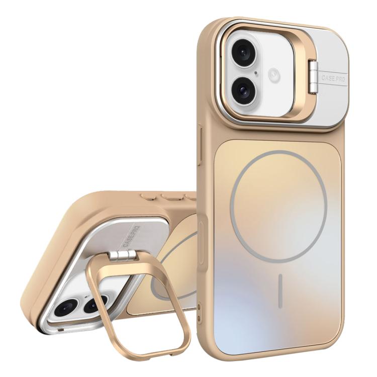 For iPhone 17 AG Frosted Lens Holder MagSafe Phone Case(Desert Gold)