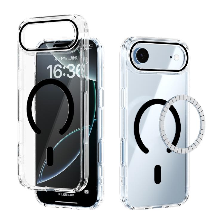 For iPhone 17 Air ABEEL MagSafe Magnetic Color Ring Anti-scratch Transparent Phone Case(Black)