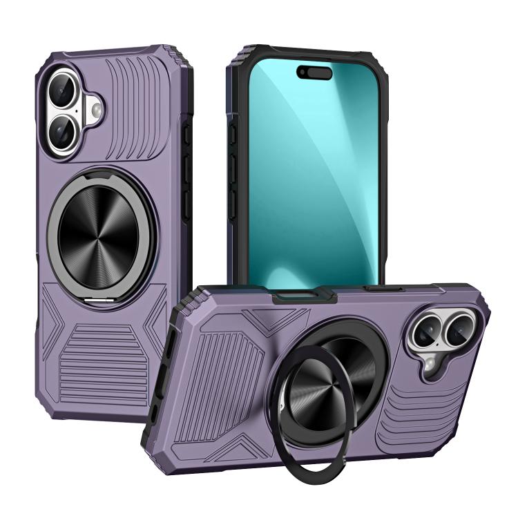 For iPhone 17 Alloy Rotating Holder MagSafe Shockproof Phone Case(Dark Purple)