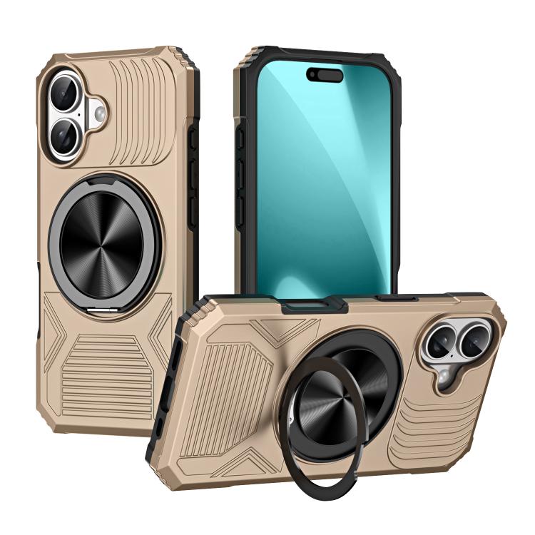 For iPhone 17 Alloy Rotating Holder MagSafe Shockproof Phone Case(Gold)