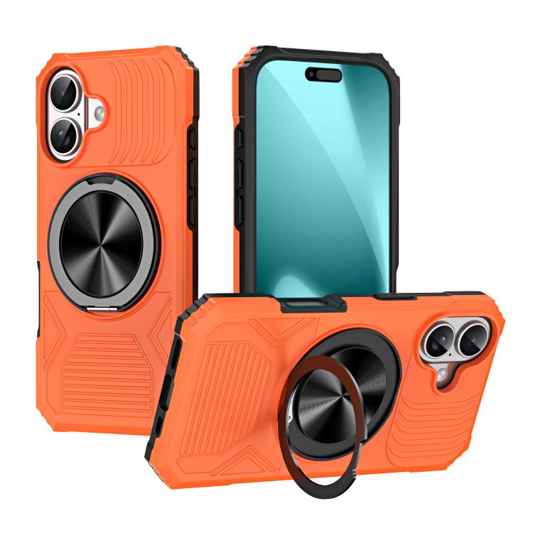 For iPhone 17 Alloy Rotating Holder MagSafe Shockproof Phone Case(Orange)