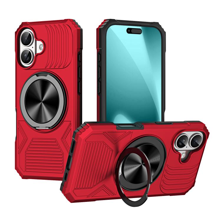 For iPhone 17 Alloy Rotating Holder MagSafe Shockproof Phone Case(Red)