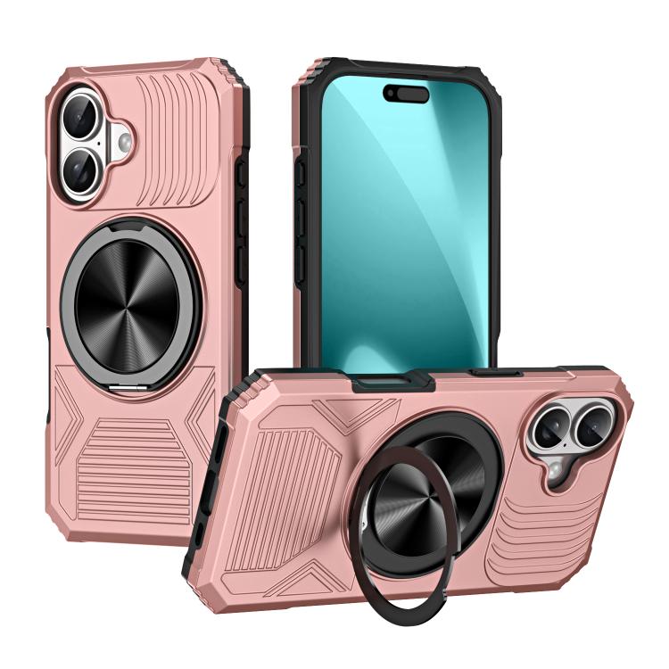 For iPhone 17 Alloy Rotating Holder MagSafe Shockproof Phone Case(Rose Gold)