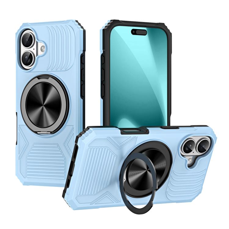 For iPhone 17 Alloy Rotating Holder MagSafe Shockproof Phone Case(Sky Blue)