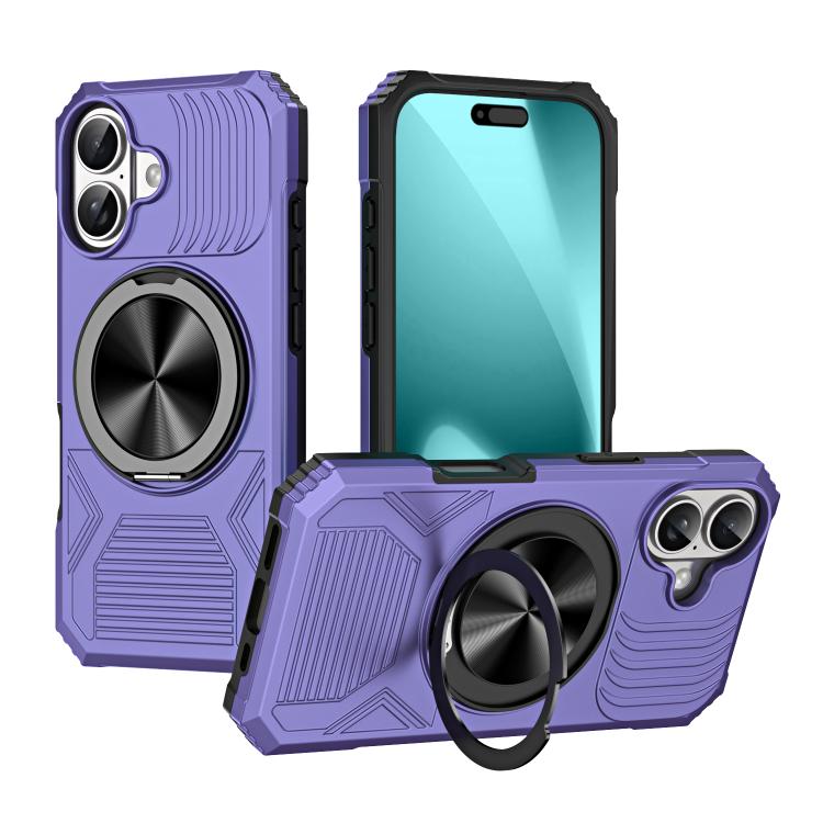 For iPhone 17 Alloy Rotating Holder MagSafe Shockproof Phone Case(Violet)