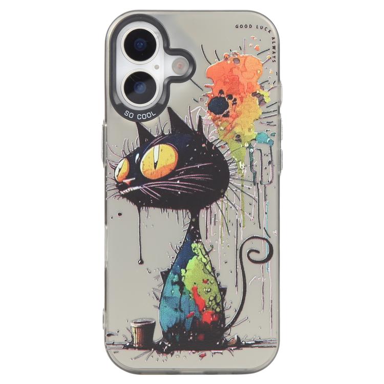 For iPhone 17 Animal Pattern Oil Painting Series PC + TPU Phone Case(Black Cat)