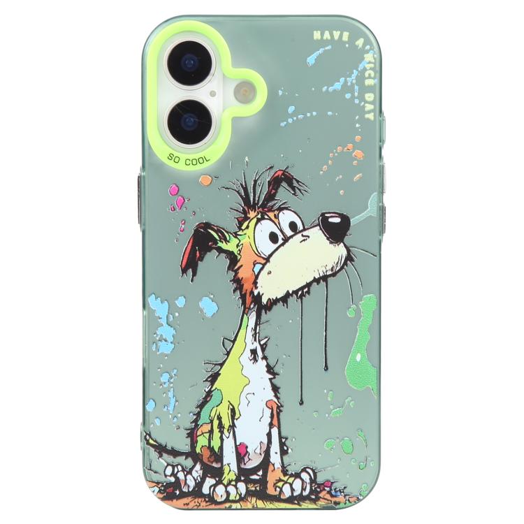 For iPhone 17 Animal Pattern Oil Painting Series PC + TPU Phone Case(Green Dog)