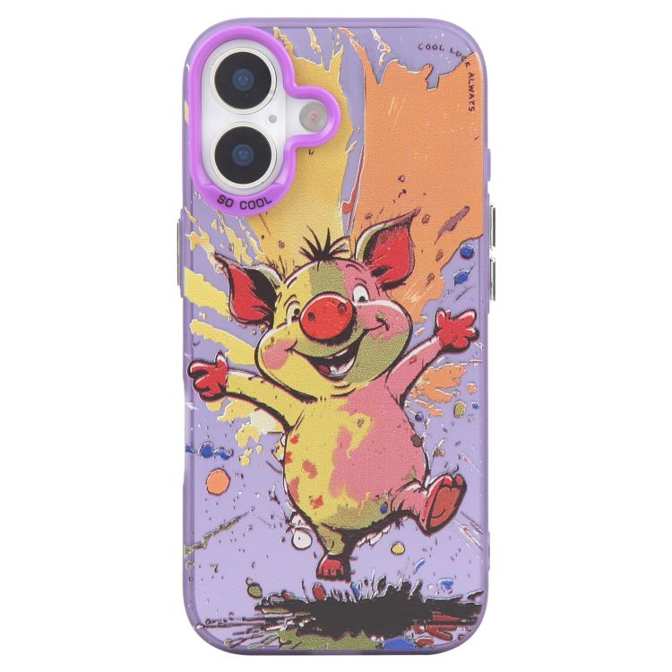For iPhone 17 Animal Pattern Oil Painting Series PC + TPU Phone Case(Happy Pig)