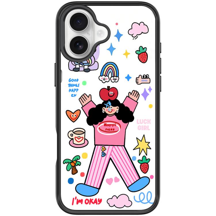 For iPhone 17 Apple Little Girl Pattern Magnetic Phone Case(Black)
