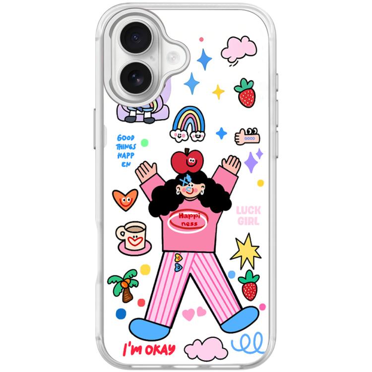 For iPhone 17 Apple Little Girl Pattern Magnetic Phone Case(Transparent White)