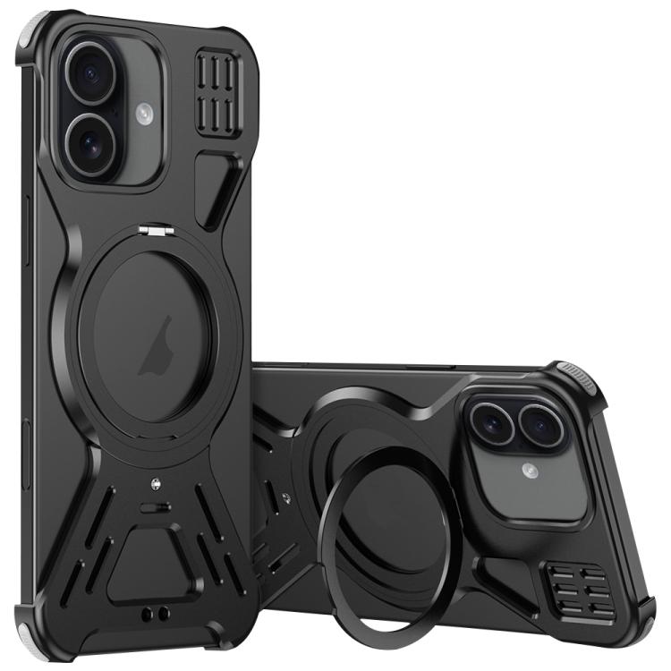 For iPhone 17 Armor 360 Holder Frameless Alloy MagSafe Phone Case(Black)