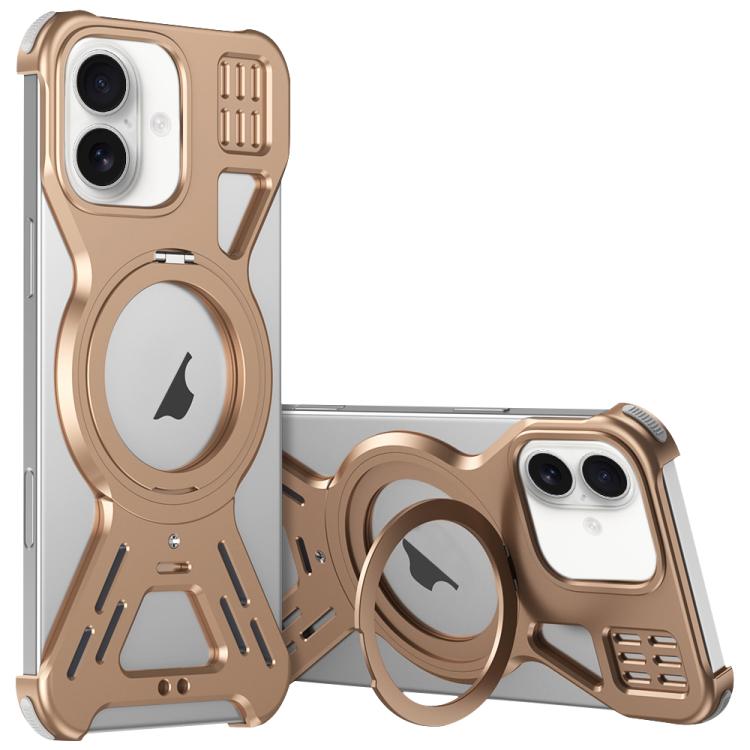 For iPhone 17 Armor 360 Holder Frameless Alloy MagSafe Phone Case(Desert Gold)