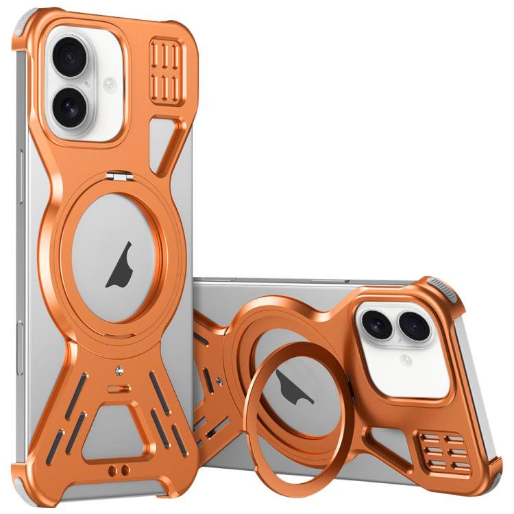 For iPhone 17 Armor 360 Holder Frameless Alloy MagSafe Phone Case(Orange)