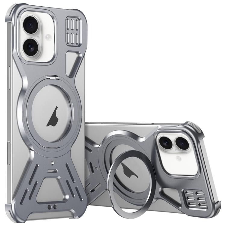 For iPhone 17 Armor 360 Holder Frameless Alloy MagSafe Phone Case(Space Gray)