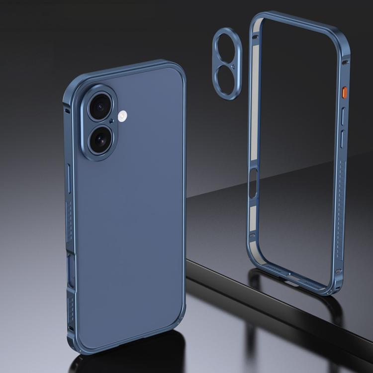 For iPhone 17 Armor Dual-side Anti-slip Metal Frame Case with Lens Cover(Blue)