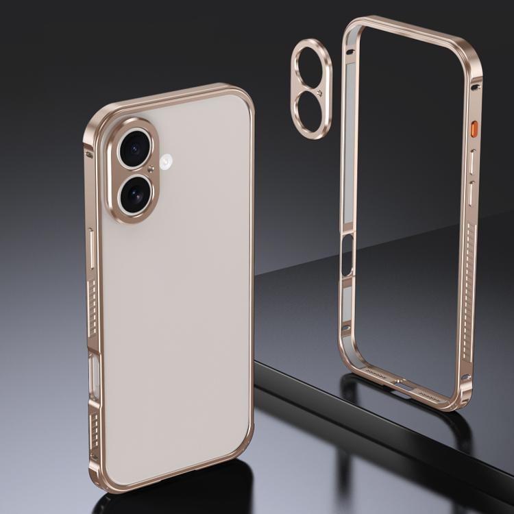 For iPhone 17 Armor Dual-side Anti-slip Metal Frame Case with Lens Cover(Desert Gold)