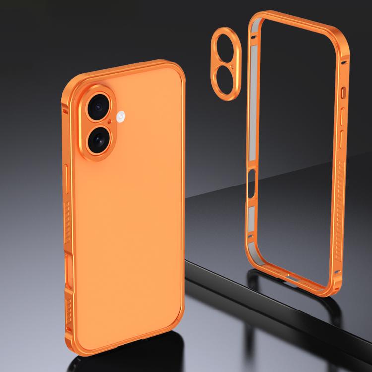 For iPhone 17 Armor Dual-side Anti-slip Metal Frame Case with Lens Cover(Orange)