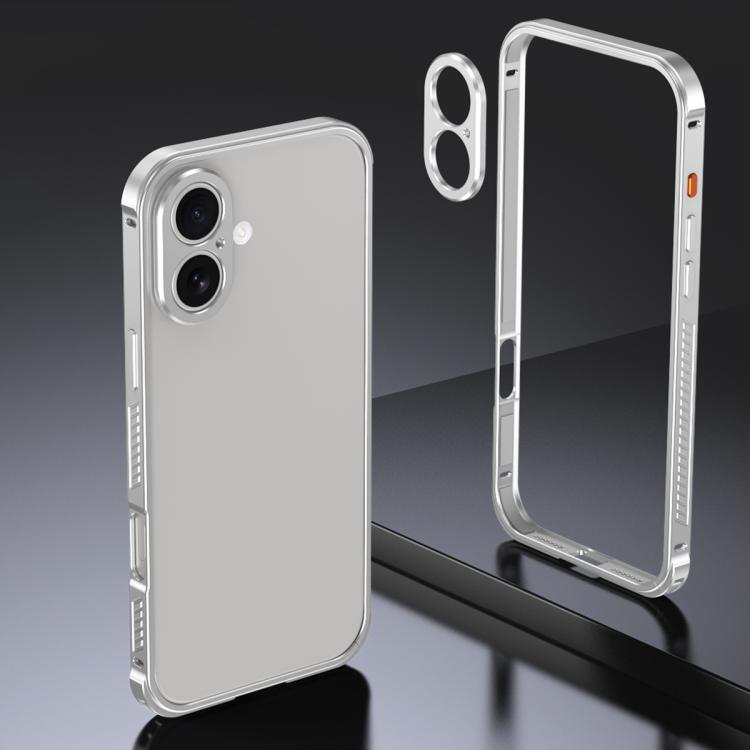 For iPhone 17 Armor Dual-side Anti-slip Metal Frame Case with Lens Cover(Silver)