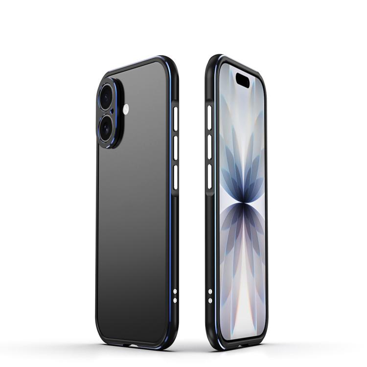For iPhone 17 Aurora Series Lens Protector + Metal Frame Phone Case(Black Blue)