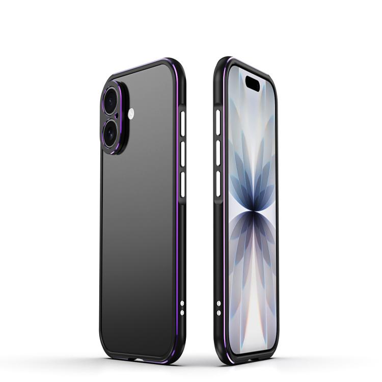 For iPhone 17 Aurora Series Lens Protector + Metal Frame Phone Case(Black Purple)