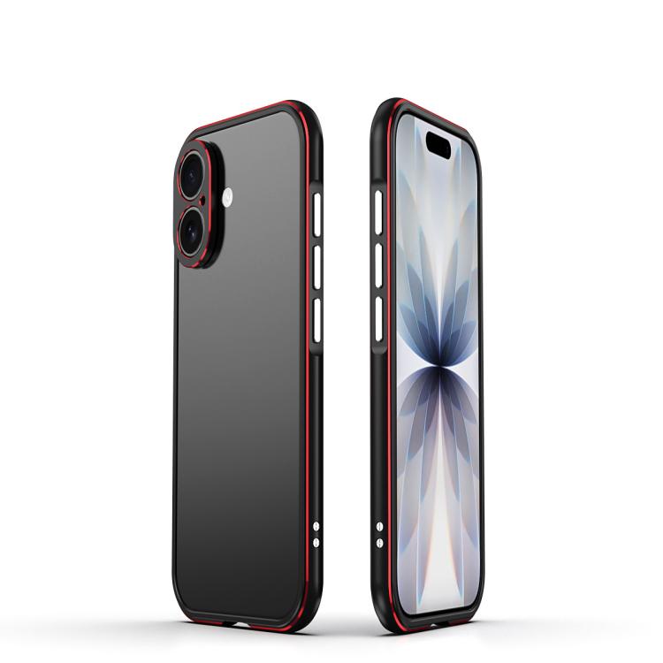 For iPhone 17 Aurora Series Lens Protector + Metal Frame Phone Case(Black Red)