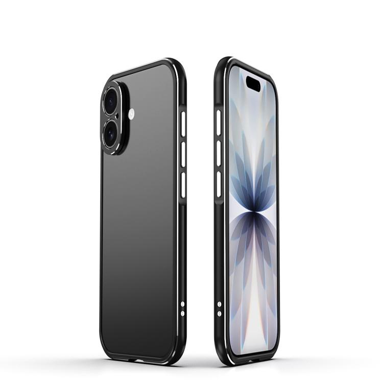 For iPhone 17 Aurora Series Lens Protector + Metal Frame Phone Case(Black Silver)