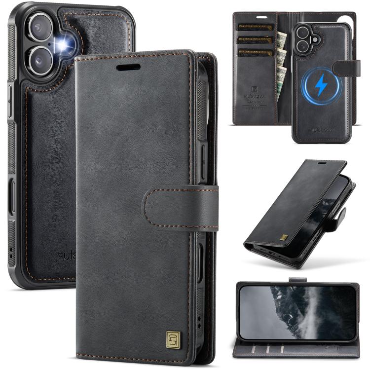 For iPhone 17 AutSpace A05 2 in 1 Retro Calf Texture MagSafe Magnetic Phone Case(Black)