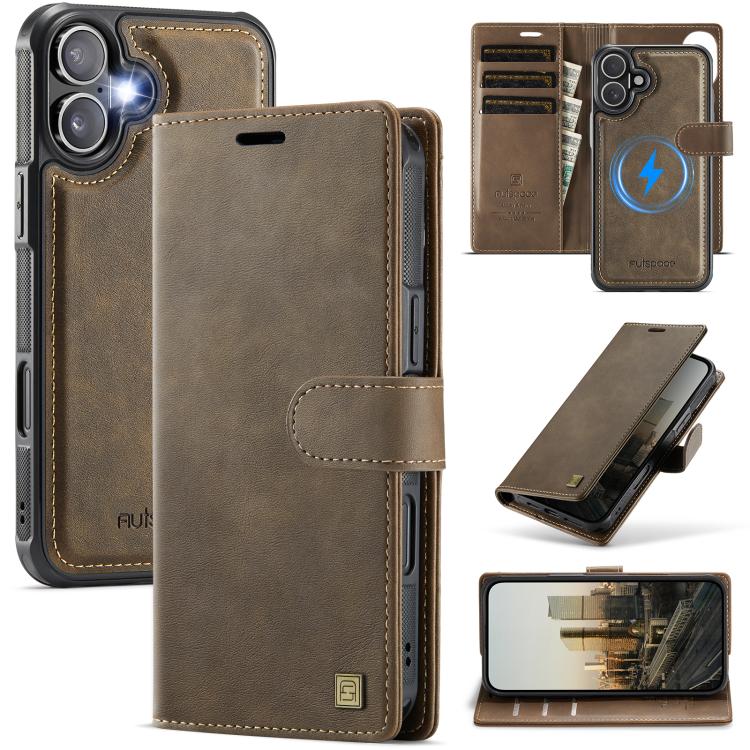 For iPhone 17 AutSpace A05 2 in 1 Retro Calf Texture MagSafe Magnetic Phone Case(Brown)