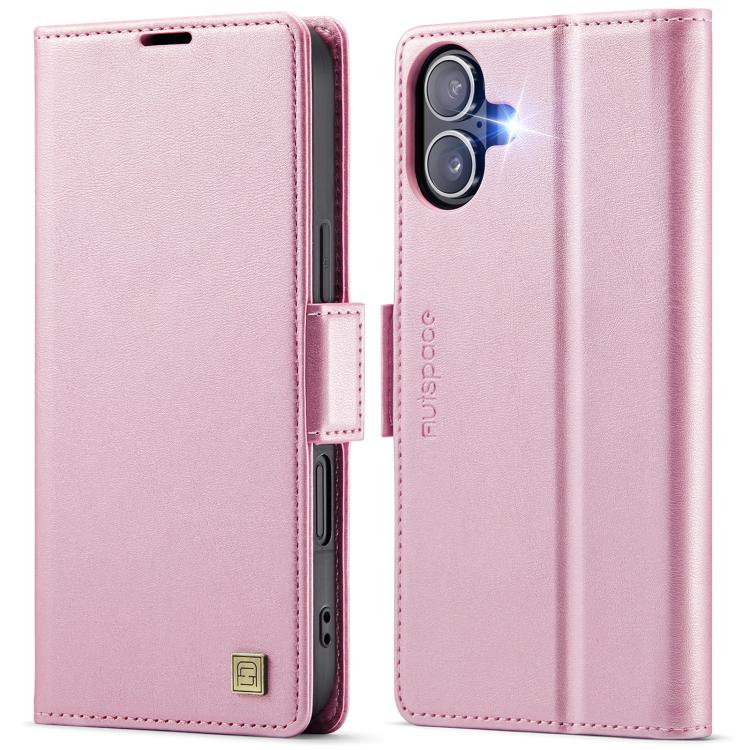 For iPhone 17 AutSpace A11 Side Buckle MagSafe Magnetic RFID Phone Leather Case(Rose Gold)