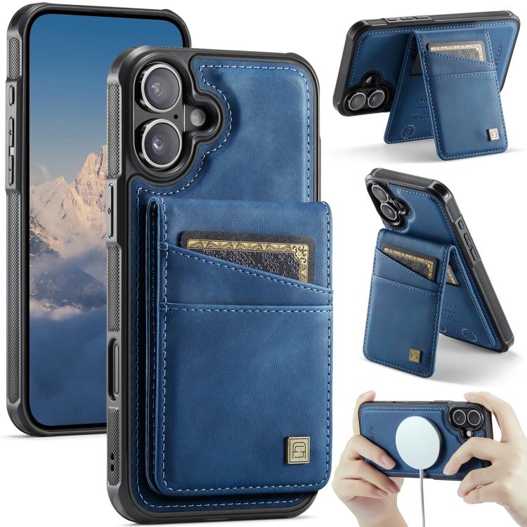 For iPhone 17 AutSpace A12 MagSafe Magnetic RFID Card Bag Phone Case(Blue)