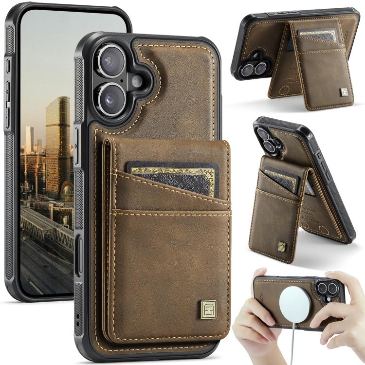 For iPhone 17 AutSpace A12 MagSafe Magnetic RFID Card Bag Phone Case(Coffee)