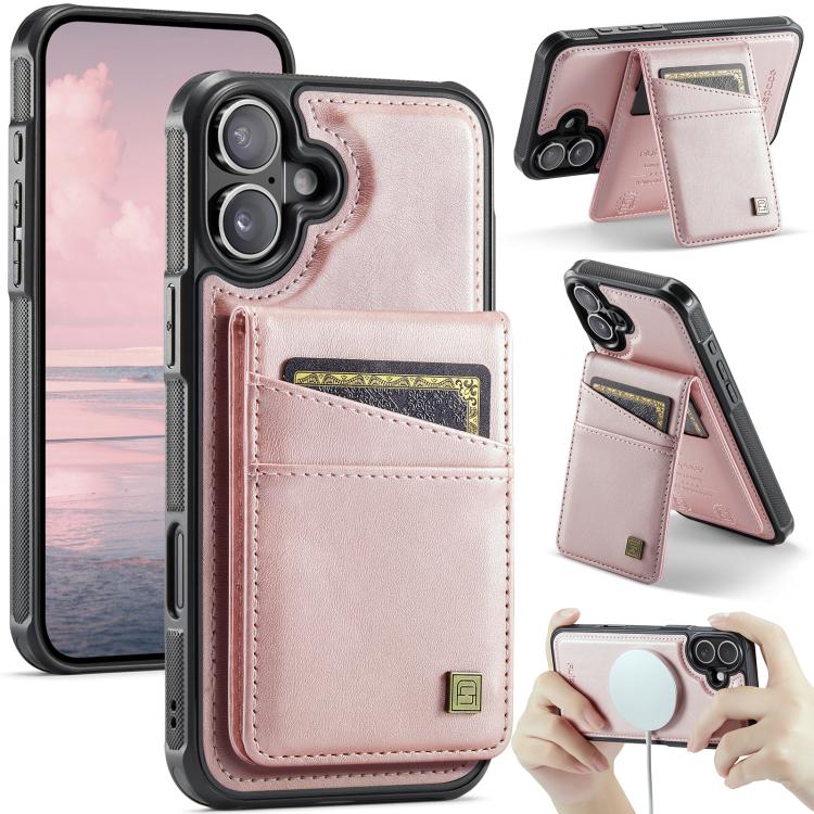 For iPhone 17 AutSpace A12 MagSafe Magnetic RFID Card Bag Phone Case(Rose Gold)