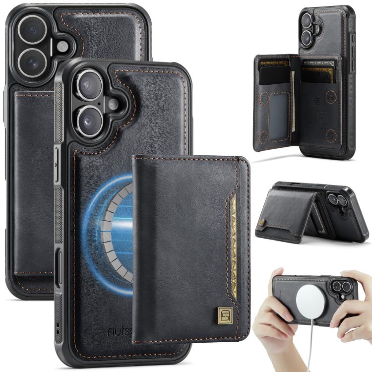 For iPhone 17 AutSpace A13 MagSafe Magnetic RFID Flip Card Bag Phone Case(Black)