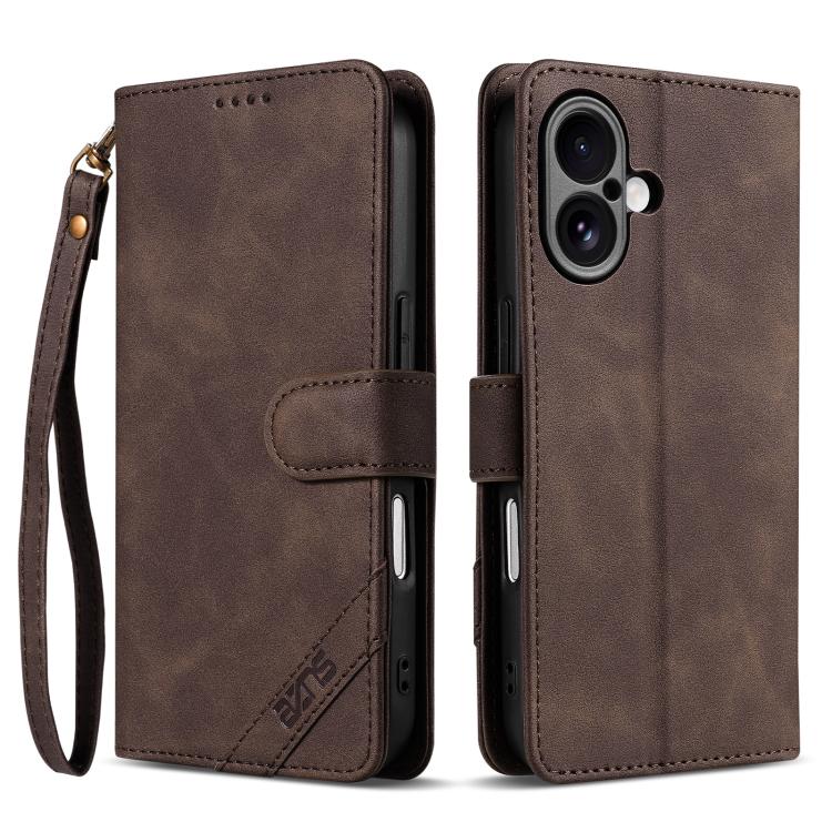 For iPhone 17 AZNS A2 Series Tri-Card Wallet RFID Vegan Leather Phone Case with Strap(Brown)