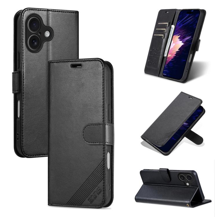 For iPhone 17 AZNS Sheepskin Texture Flip Leather Phone Case(Black)