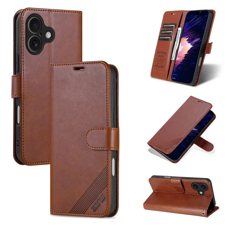 For iPhone 17 AZNS Sheepskin Texture Flip Leather Phone Case(Brown)