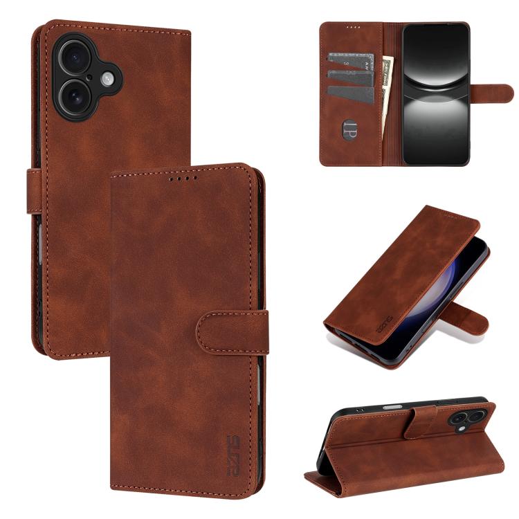For iPhone 17 AZNS Skin Feel Calf Texture Flip Leather Phone Case(Brown)