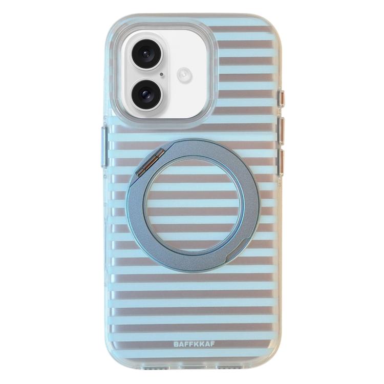 For iPhone 17 BAFFKKAF Frosted Stripes 360 Holder Airbag Double-Sided IMD Magnetic Phone Case(Blue)