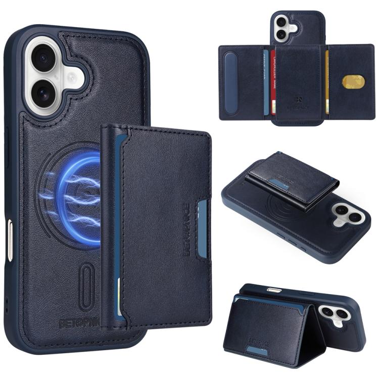 For iPhone 17 BETOPNICE Horizontal Flip Detachable MagSafe Wallet Phone Case(Blue)